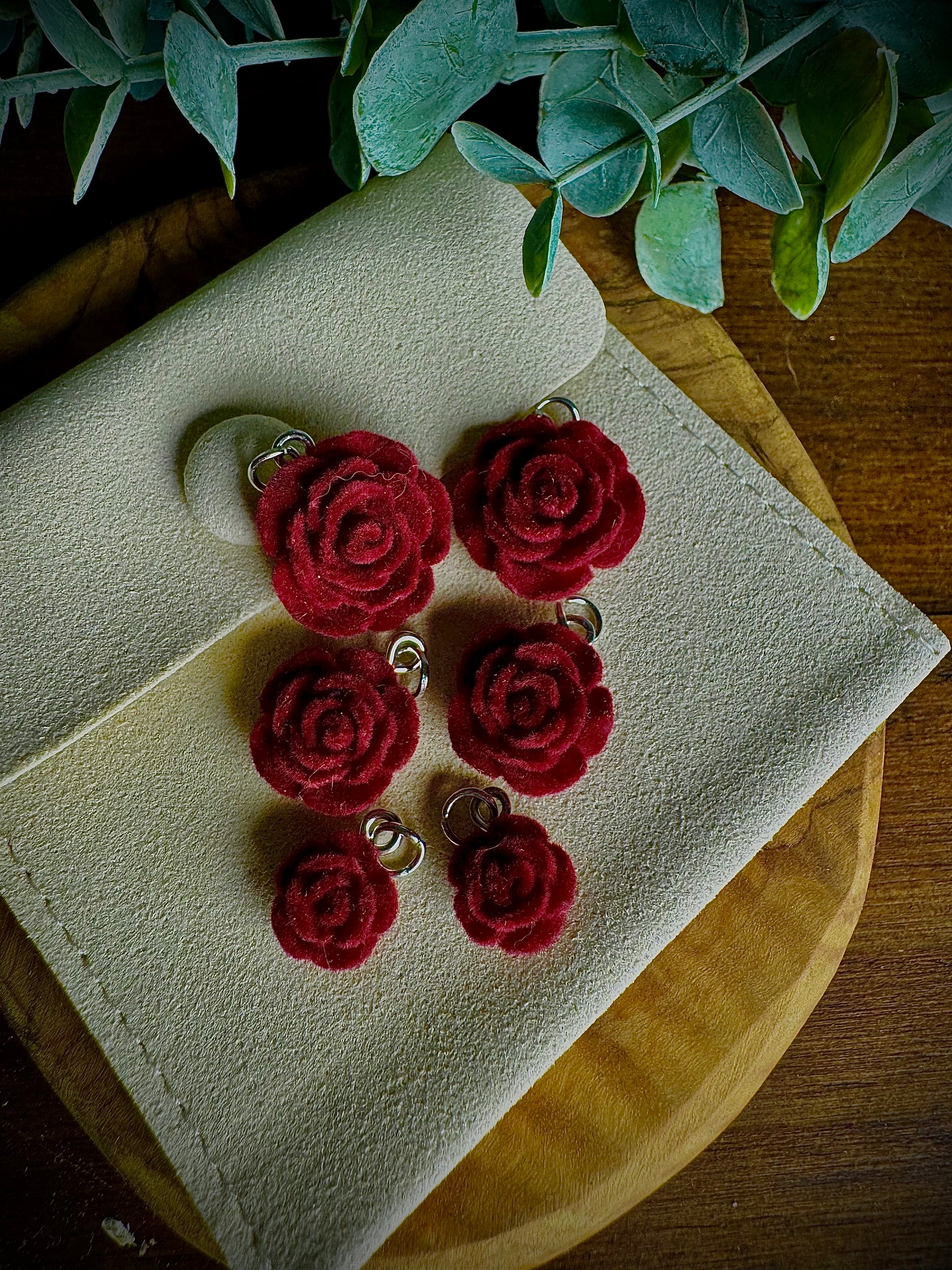Crimson Velvet Rose Earrings